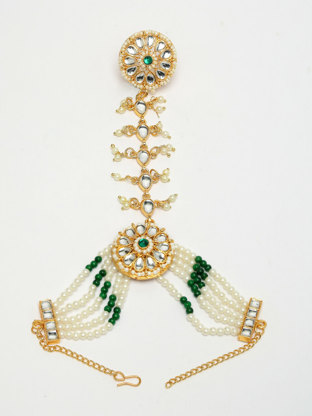 NVR Women's Green Gold-Polished Stone Studded Handcrafted Ring Bracelet | Grocsy