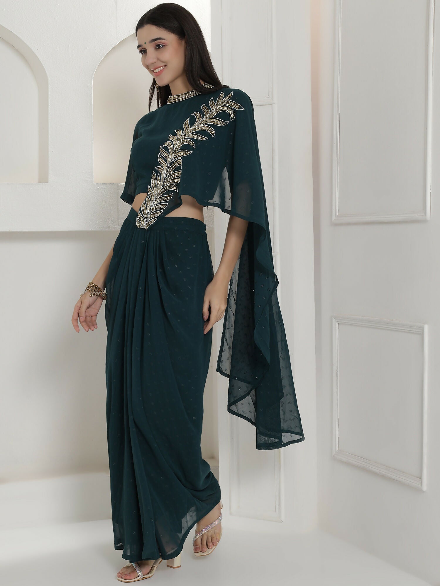 Joban Fashion Green Georgette Drape Skirt Set | Grocsy
