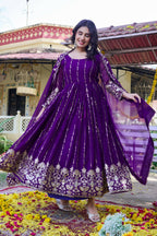Teeya Creation Womens Casual Party Wear Heavy 5mm Sequence Embroidery Work Purple Gown Set | Grocsy