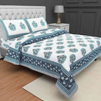 Queen Size 230x270 Cms Jaipuri Hand Block Printed Traditional 144TC Cotton Bedsheet with 2 Pillow Covers | Grocsy