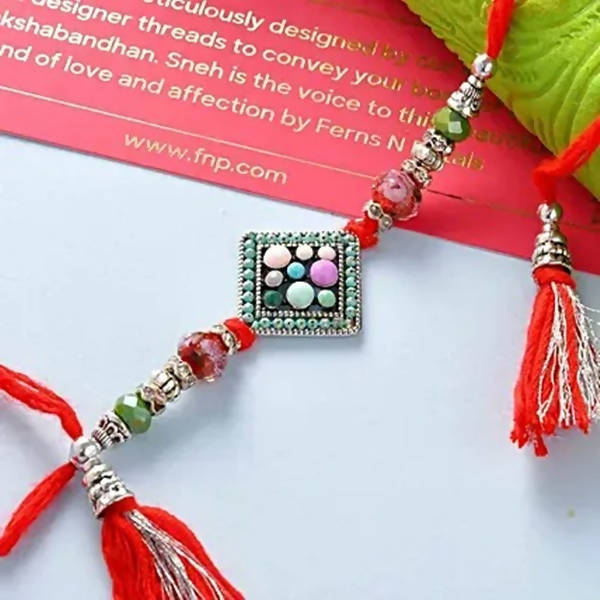 Designer Beads Rakhi N Assorted Chikki Combo | Grocsy