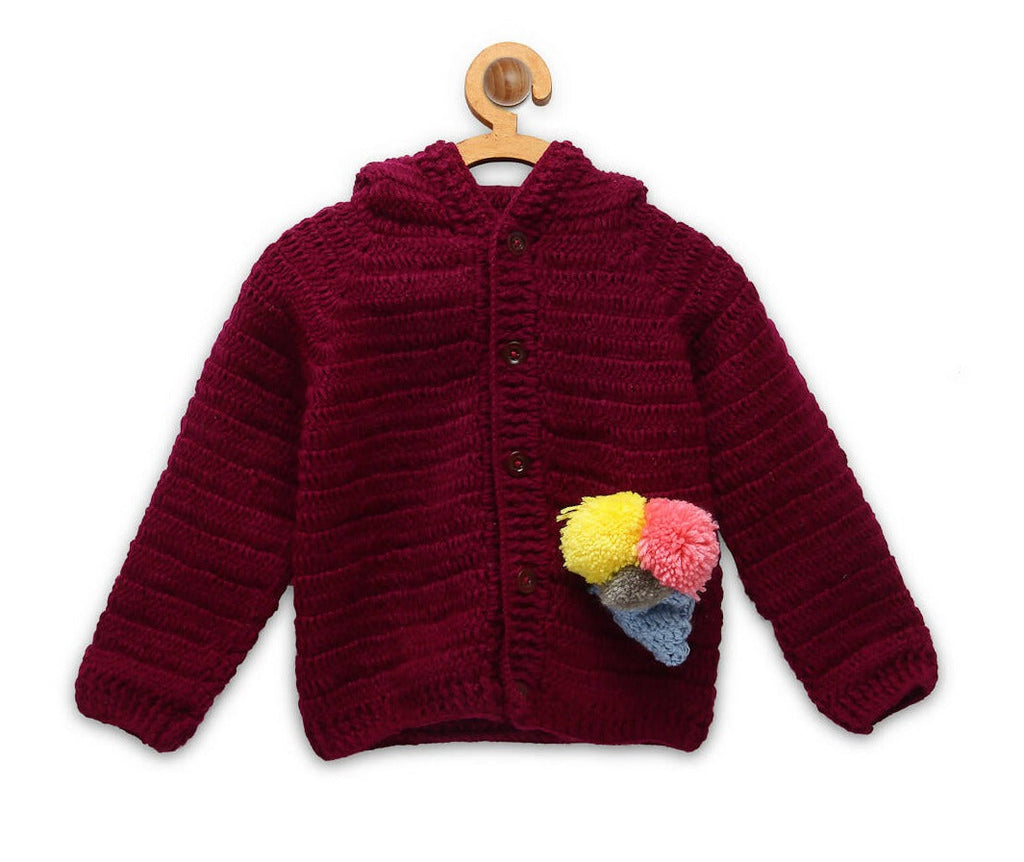 Chutput Kids Maroon Coloured Solid Pullover Sweater | Grocsy
