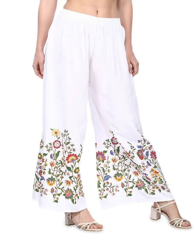 Mominos Fashion White Floral Design Palazzo | Grocsy