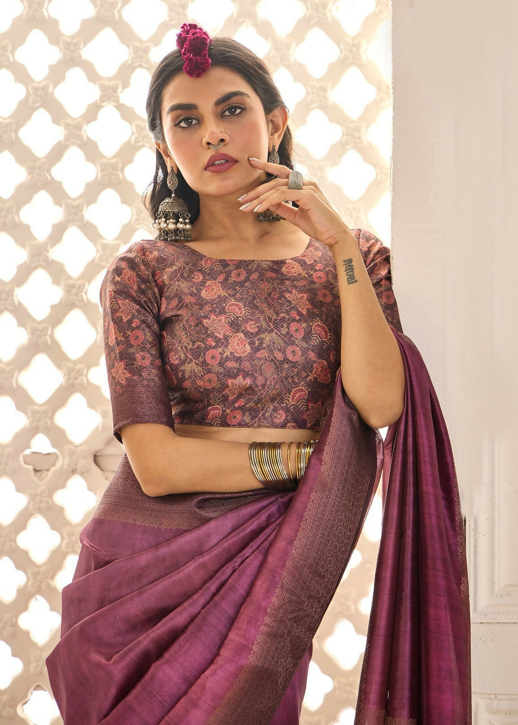 Joban Fashion Satin Silk With Zari Border Purple Colored Designer Pallu Saree | Grocsy