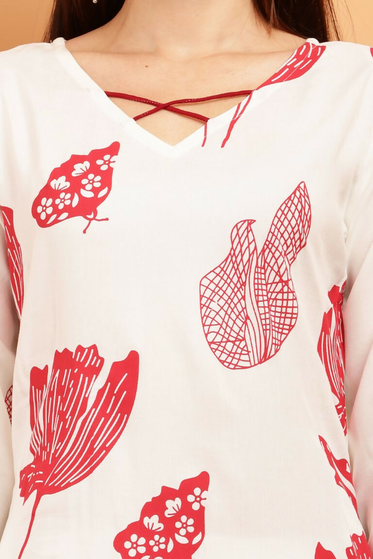 Cheera Women Stylish Hand Block Printed Cotton Blend Flared Kurta - Off White | Grocsy