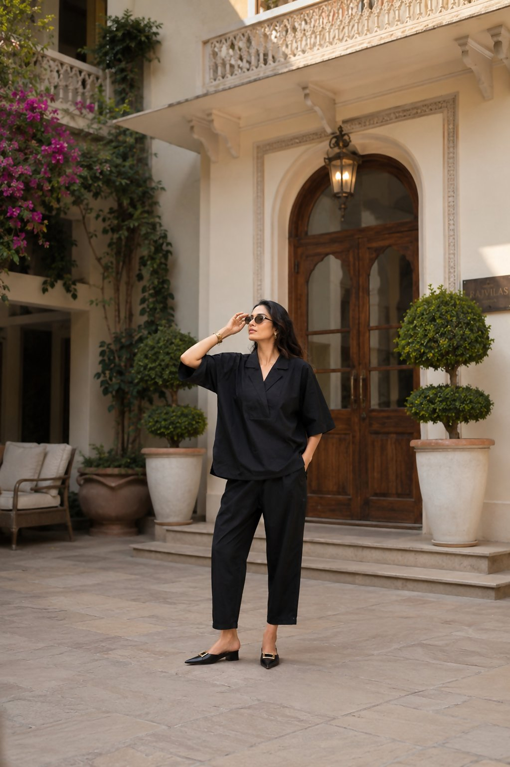 Aayaa Designer Pure Cotton Cord Set-Black | Grocsy