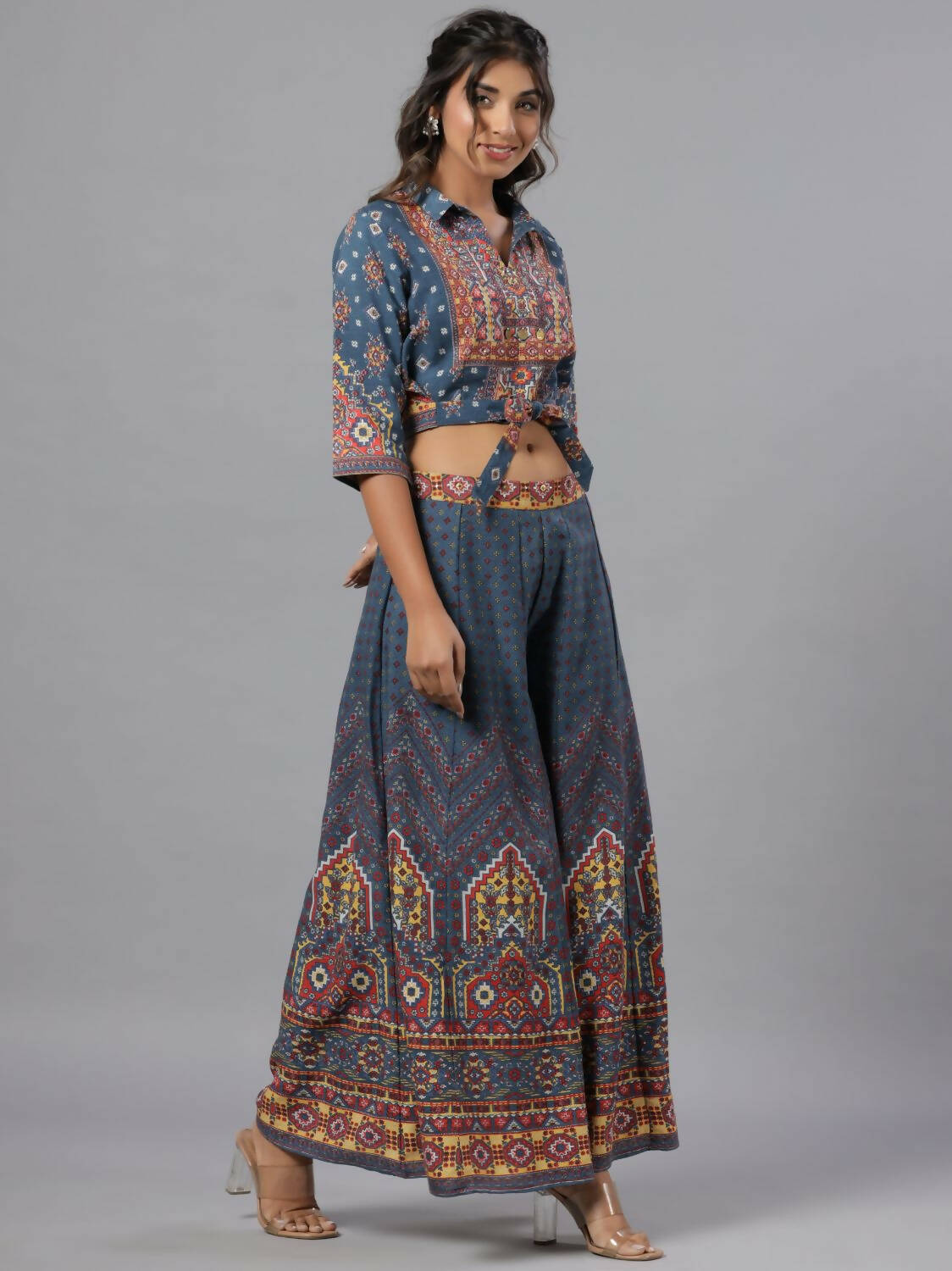 Juniper Women Navy Blue Rayon Printed Clothing Set | Grocsy