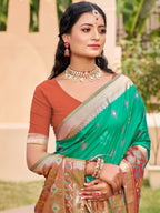 Shree Shyam Fashion Rama Green Pochampally Silk Saree | Grocsy
