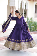 Teeya Creation Womens New Fancy Vichitra Silk With Rich Sequins Embroidered Work Gown Set | Grocsy
