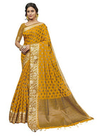 Pisara Women's Mustard Chanderi Cotton Silk Saree With Blouse Piece | Grocsy