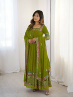 Teeya Creation Green Color Heavy Georgette Wedding Wear Embroidery Work Long Gown | Grocsy
