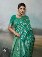 Shree Shyam Fashion Rama Green Silk Blend Saree | Grocsy