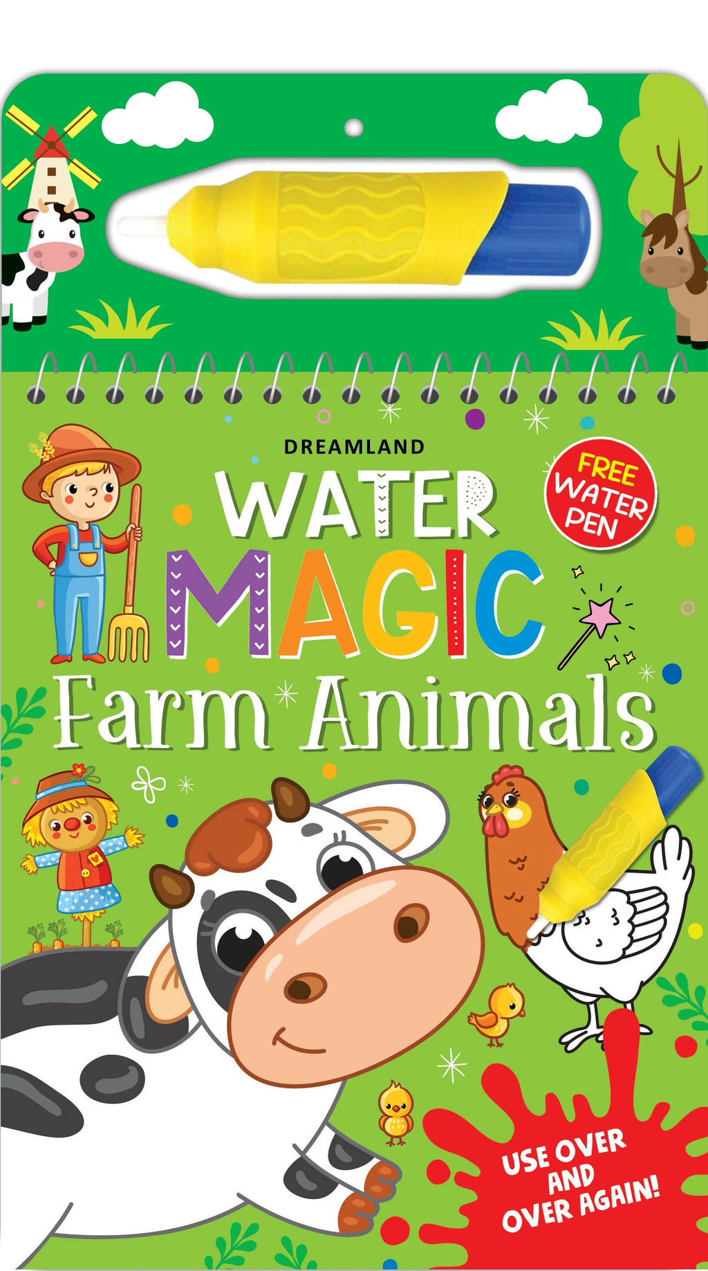 Dreamland Water Magic Farm Animals- With Water Pen - Use Over and Over Again : Children Drawing, Painting & Colouring Spiral Binding | Grocsy