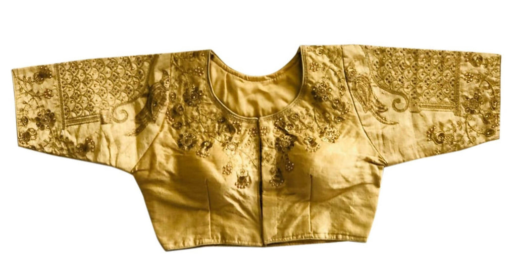 Vamika Beautiful Golden Banglori Silk Embroidery Blouse | Grocsy