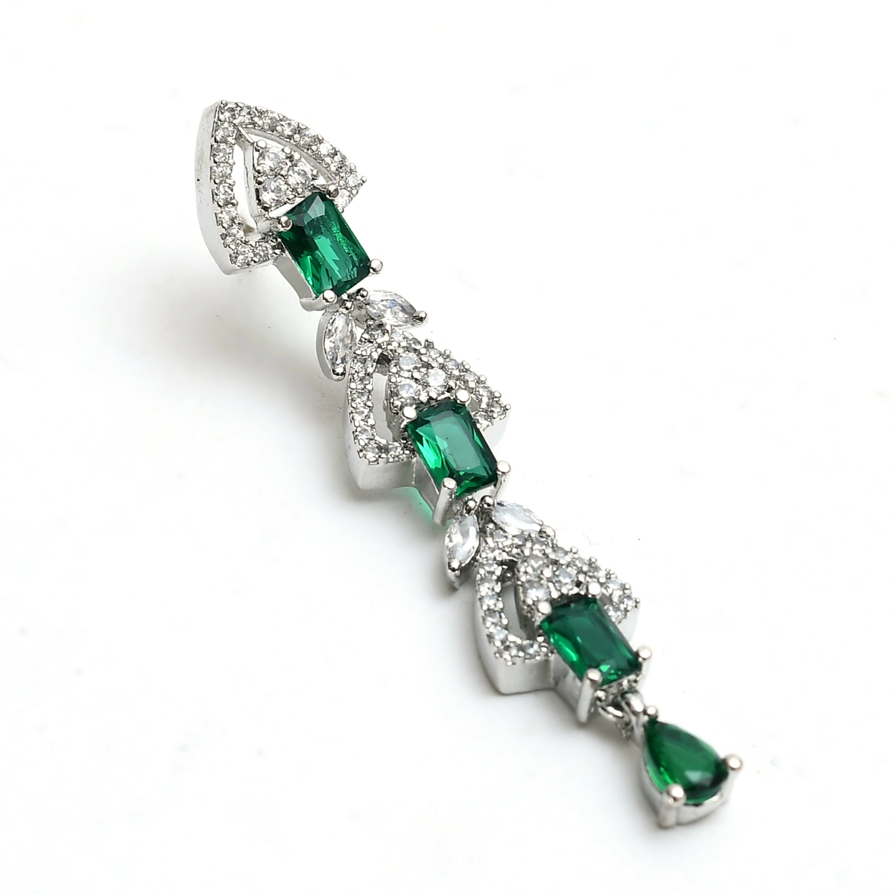 Mominos Fashion Johar Kamal Silver-Plated American Diamond Green Choker Set | Grocsy
