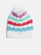 Chutput Kids Woollen Hand Knitted Striped Design Detailed Bobble Cap - Multi | Grocsy