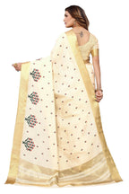 Vamika Cream Weaving Cotton Polyester Silk Saree | Grocsy