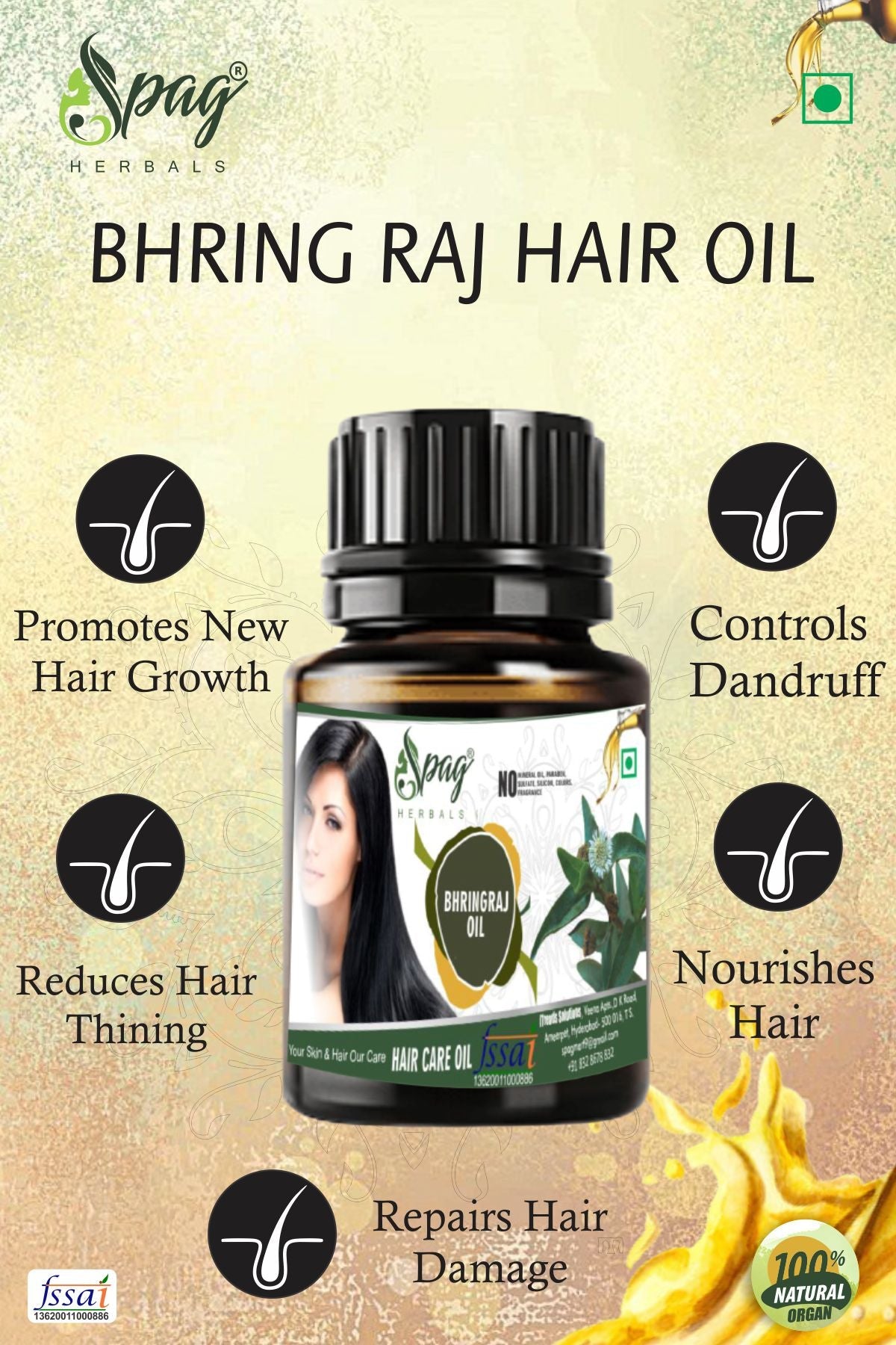 Spag Herbals Bhringraj Oil For Hair & Skin Care | Grocsy