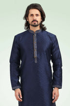 Raivat Ethnic Jacquard Banarasi Silk Pintux Work Kurta Pajama In Blue Colour | Grocsy