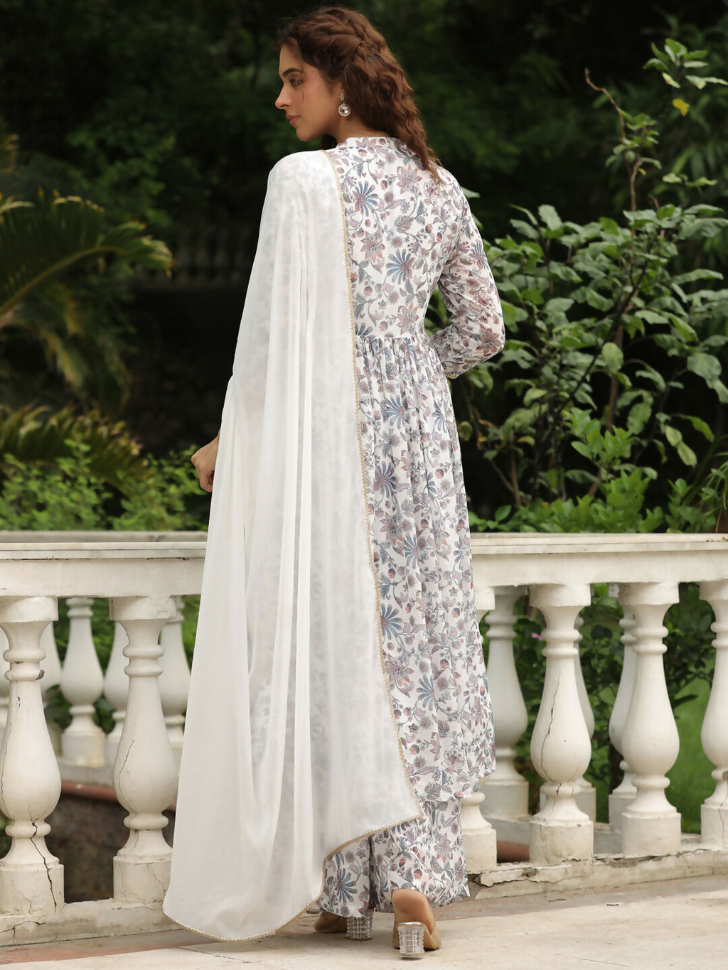 Janasya White Georgette Floral Kurta,Bottom & Dupatta | Grocsy