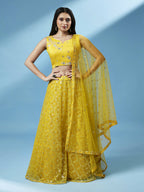 House of Panchhi Mustard Net Sequinse Work Lehenga & Blouse, Dupatta | Grocsy