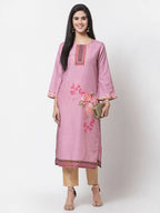 Myshka Pink Cotton Printed Full Sleeve Round Neck Casual Kurta | Grocsy