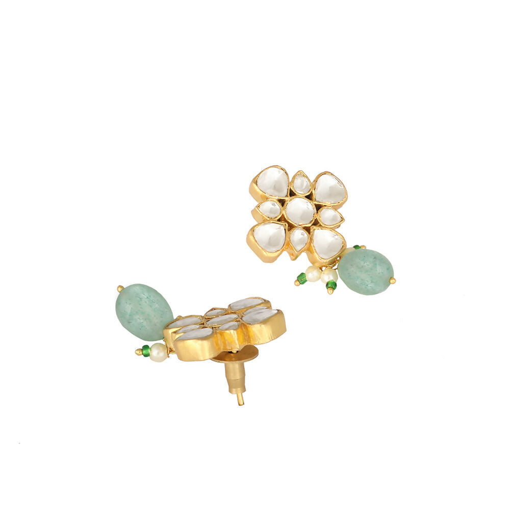 Nuyug 22K Gold Plated Kundan Paradise Green Studs | Grocsy
