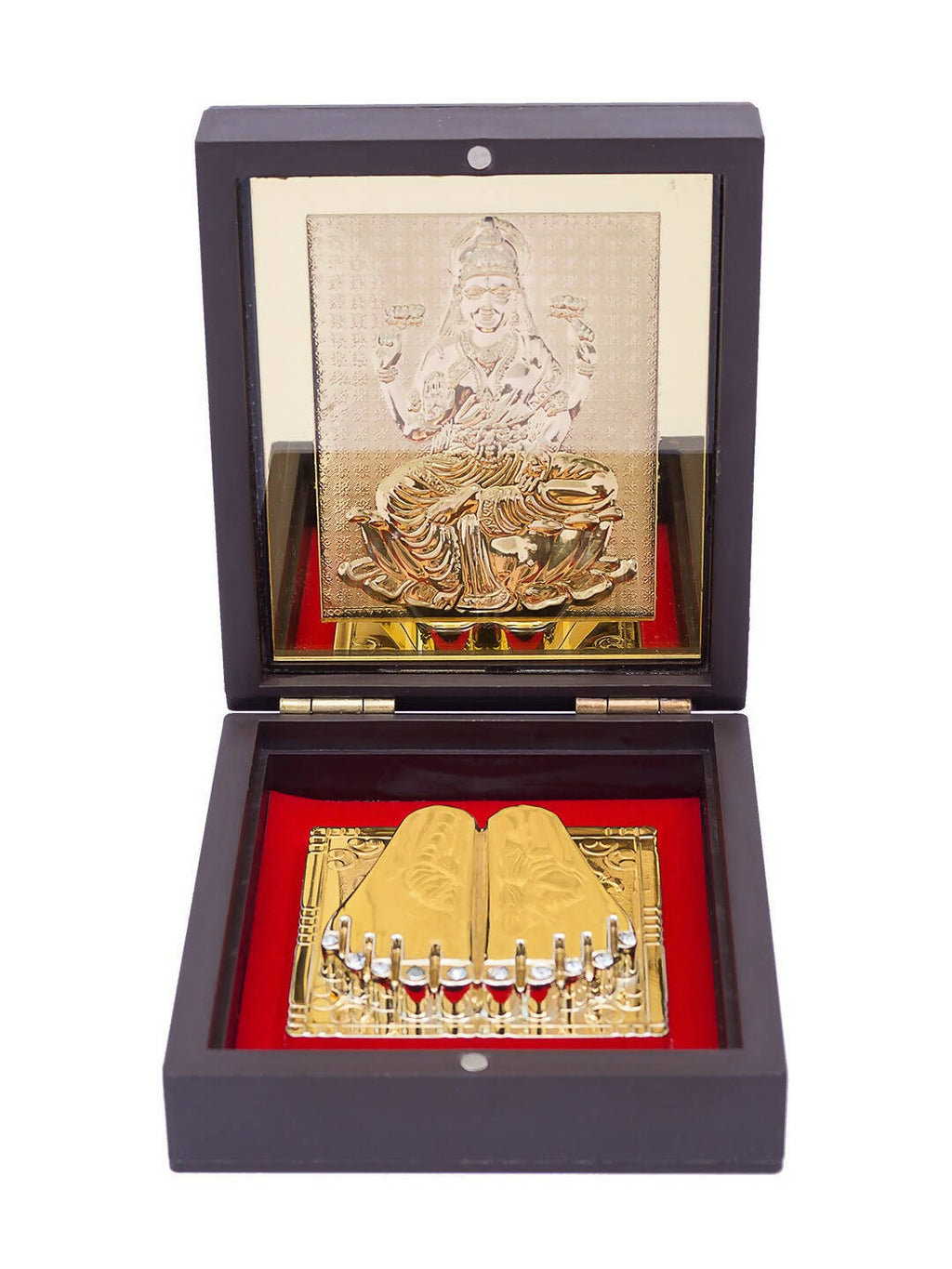 Golden Peacock Brown & 24 Ct Gold Foil Laxmi Ji Pooja Box | Grocsy