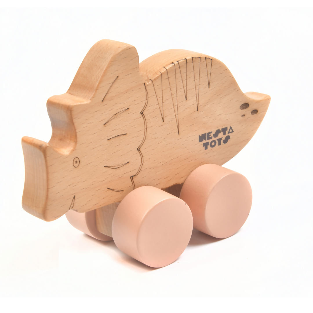 Nesta Toys Wooden Dinosaur Pull Along Toy for Toddlers & Infant 6+ Months, Wooden Toy for Babies | Grocsy