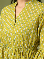 Myshka Women's Yellow Embellished Cotton Gathered Party Empire Top | Grocsy