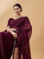 Purple Organza Swaroski Diamond Work Saree with Unstitched Blouse - Radha | Grocsy