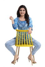 Snehal Creations Novelista Sky Blue Faux Crepe Printed Short Kurti Tunic | Grocsy