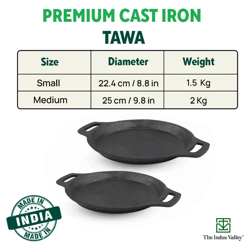 The Indus Valley CASTrong Cast Iron Fish Fry Pan, Pre-seasoned, Nonstick, 100% Pure, Toxin-free, Induction, 22.4/25cm, 1.5kg/2kg | Grocsy