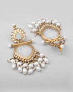 VOJ Gold-Polished White Colour Drop And Dangle Statement Earrings