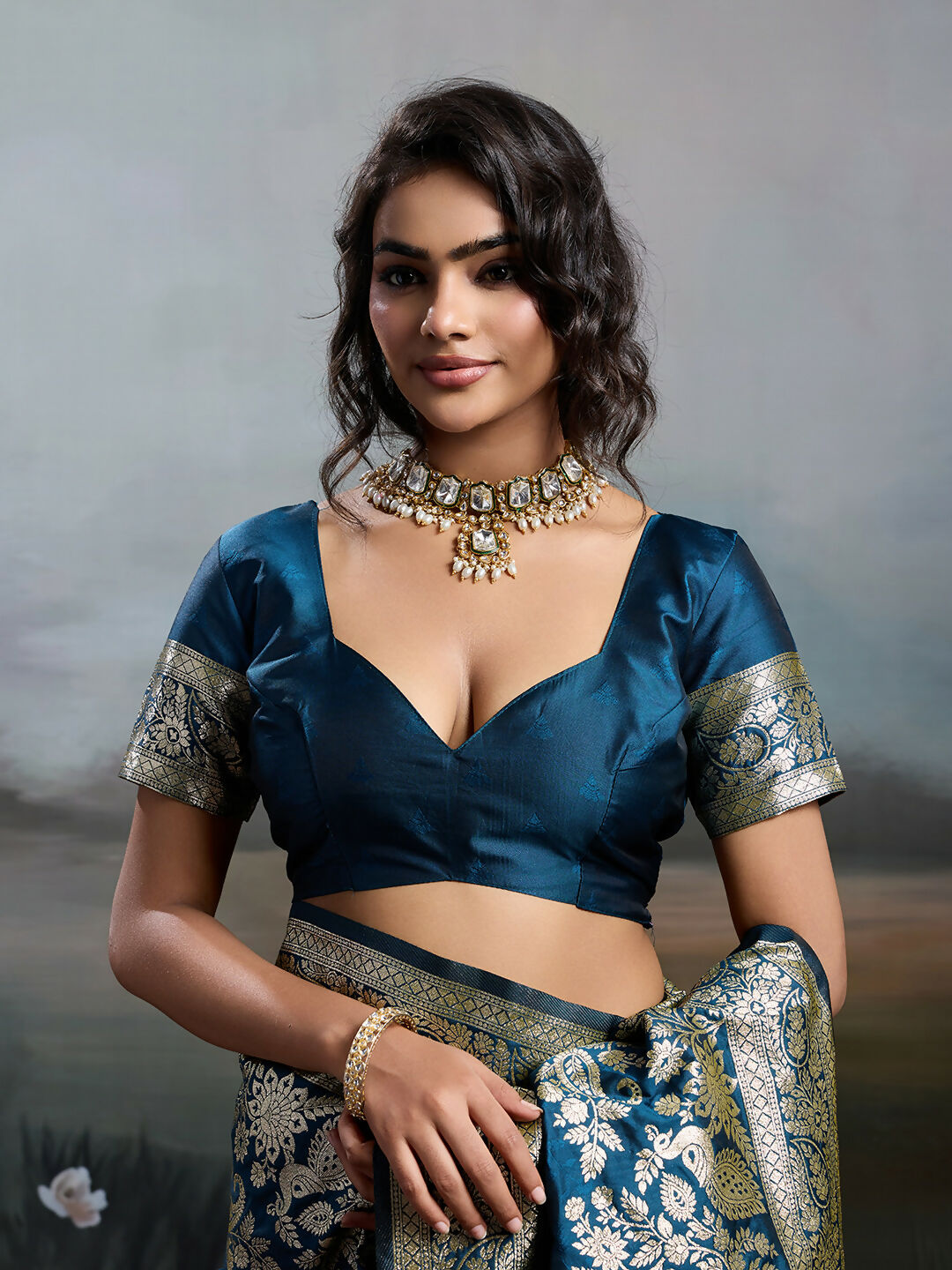 Shree Shyam Fashion Navy Blue Silk Blend Saree | Grocsy
