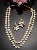 NVR Women's Gold-Polished Kundan 2 Layered Handcrafted Jewellery Sets With Drop Earrings | Grocsy