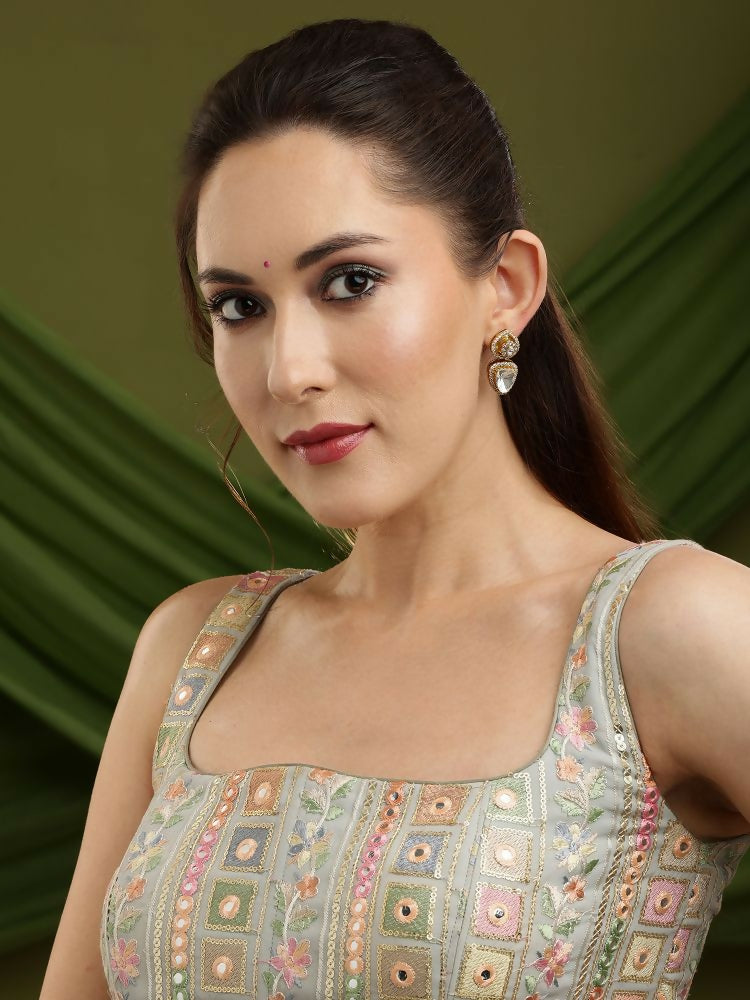 Gold Toned Kundan Earrings - Ruby Raang | Grocsy