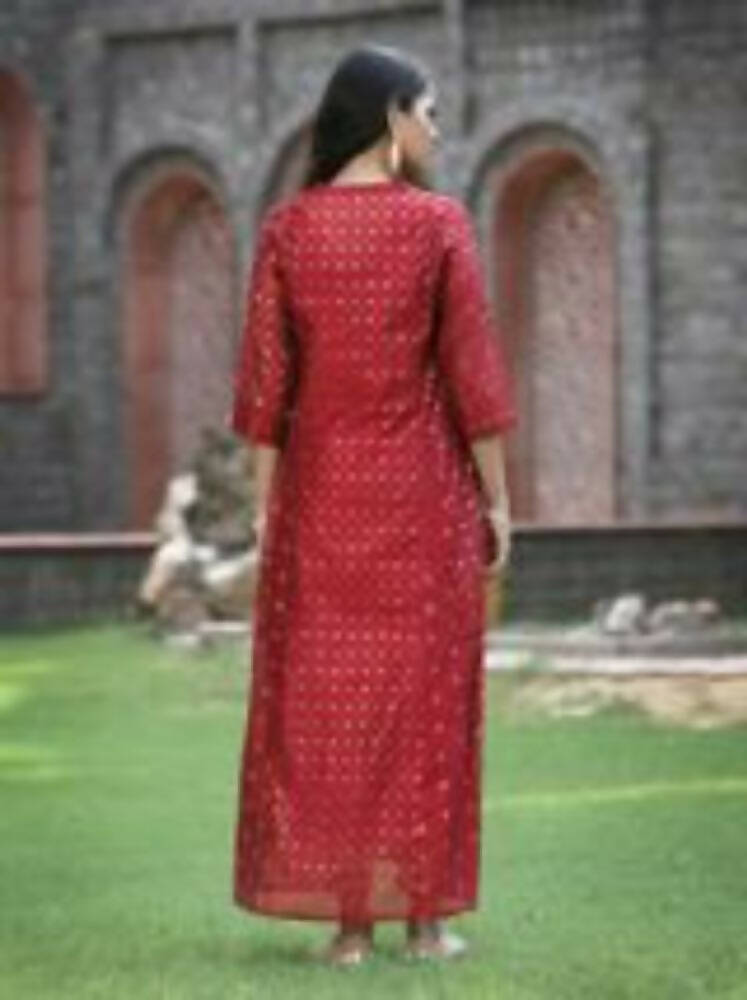 Juniper Women Maroon Chanderi Silk Solid Anarkali Kurta | Grocsy