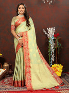 Lorenvalley Fashion Seagreen Cotton Woven Design with Zari Weaving Design Saree | Grocsy