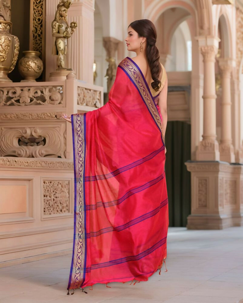Joban Fashion Women Pink & Blue Trendy Cotton Saree | Grocsy