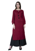 Women's Maroon Round Neck Kurti With Front Neck Opening And Dori - G & A Apparels | Grocsy