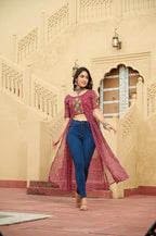 Vastranavya Maroon Navratri Special Kutchi Patch Work with Bandhani Printed Faux Georgette Kurti | Grocsy