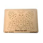 Kraftsman English Alphabets Wooden Jigsaw Puzzles Butterfly Shape Puzzle | Color Kit Included | Grocsy