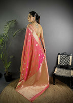 Joban Fashion Light Pink Banarasi Soft Lichi Silk Paisley Saree | Grocsy