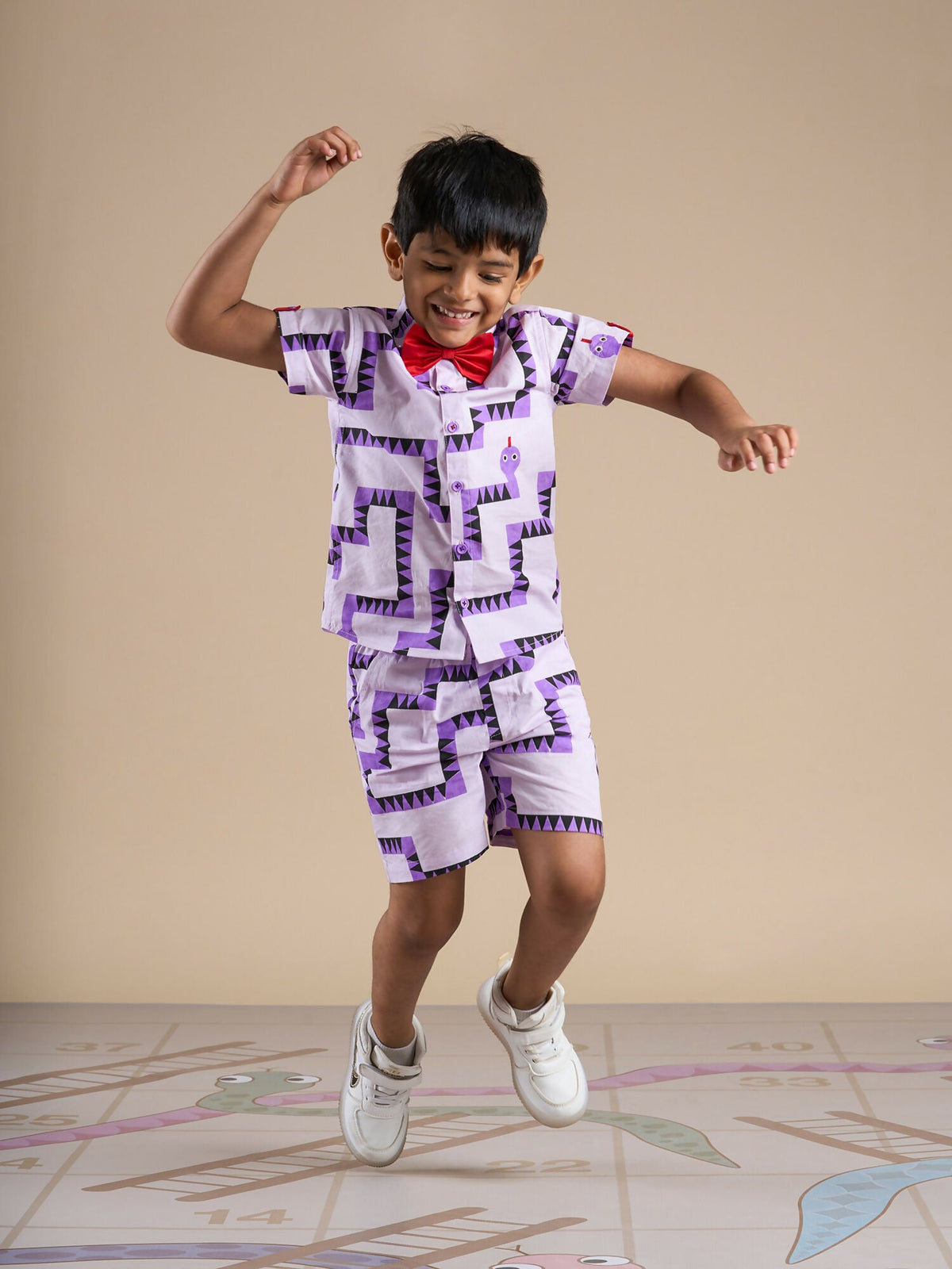 Snakes and Ladders Boys Purple Table Print Shirt and Boxer Set from Siblings Collection | Grocsy