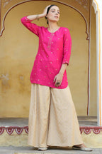 Juniper Women Fuchsia Shantoon Embroidered Straight Tunic | Grocsy