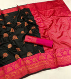 DEIANA'S Beautiful Designer Golden zari Soft Lichi Silk Saree - Black | Grocsy