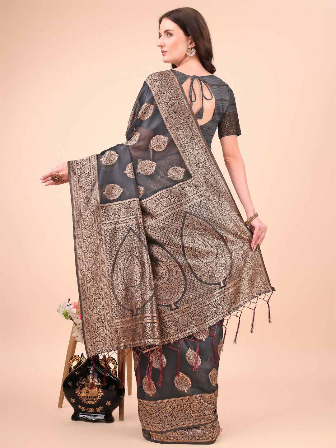 Shree Shyam Fashion Cotton Black Saree | Grocsy