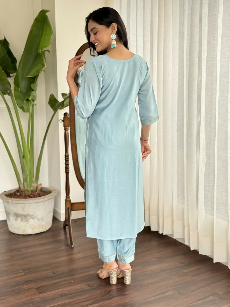 Lavender Viscose chanderi Stitched Suit With Dupatta - Tanisha | Grocsy