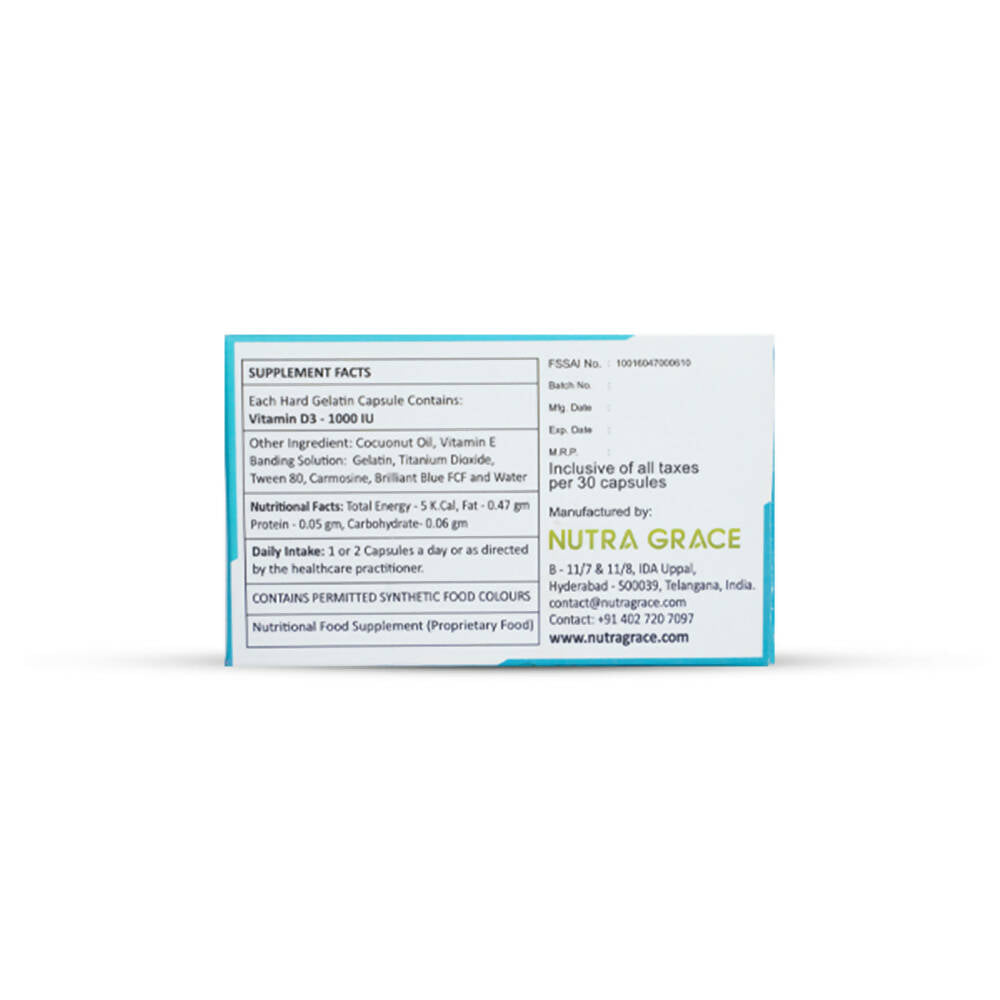 Nutra Grace D3 1k Vitamin D3 1000 I.U Capsules | Grocsy